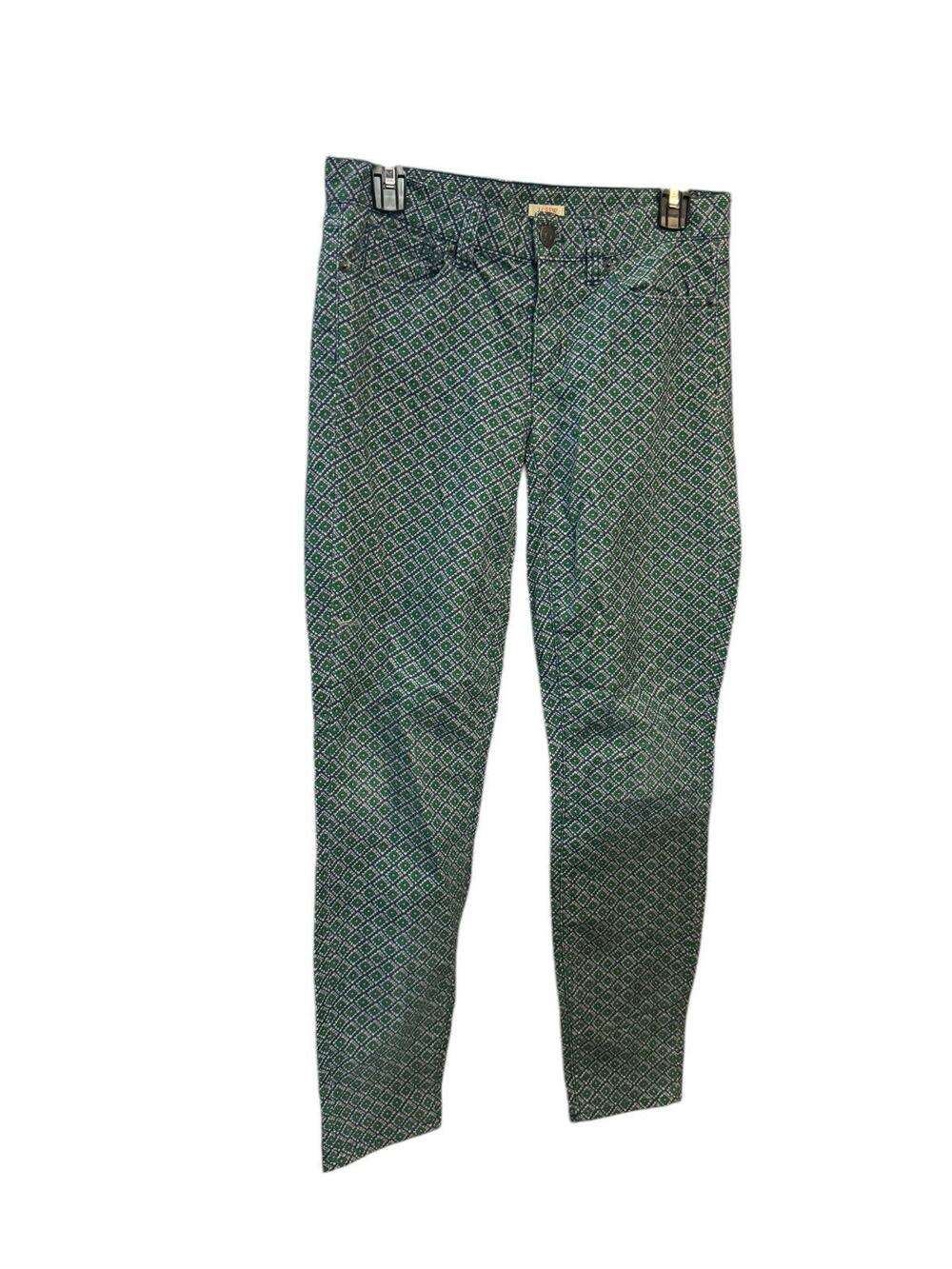 J. CREW Toothpick Printed Cords Pants Green Skinny Leg Corduroy #02672 Sz 26